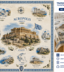 Τραπεζομάντηλο με Ελληνικά Θέματα - Ακρόπολη & Μύκονος