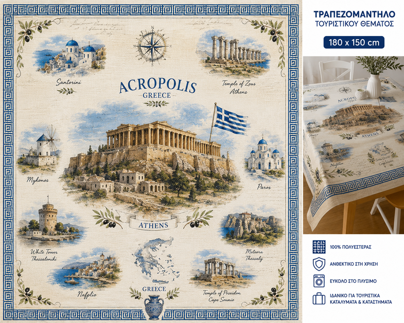 7-00791-D01 ΤΡΑΠΕΖ/ΤΗΛΟ ΥΔΡΟΑΠΩΘΗΤΙΚΟ POLYESTER ΜΕ ΤΥΠΩΜΑ - Image 2